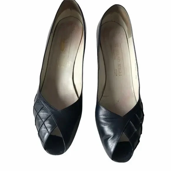 Bruno Magli Peep Toe Pump Navy 9.5 AA Vintage